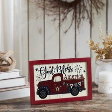 Shiplap God Bless America Red Truck Wall Sign 8x12 Patriotic 4th of July