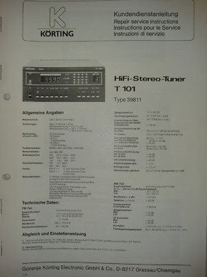 Körting Service Manual Reparaturanleitung Schaltplan Hifi Tuner T 101