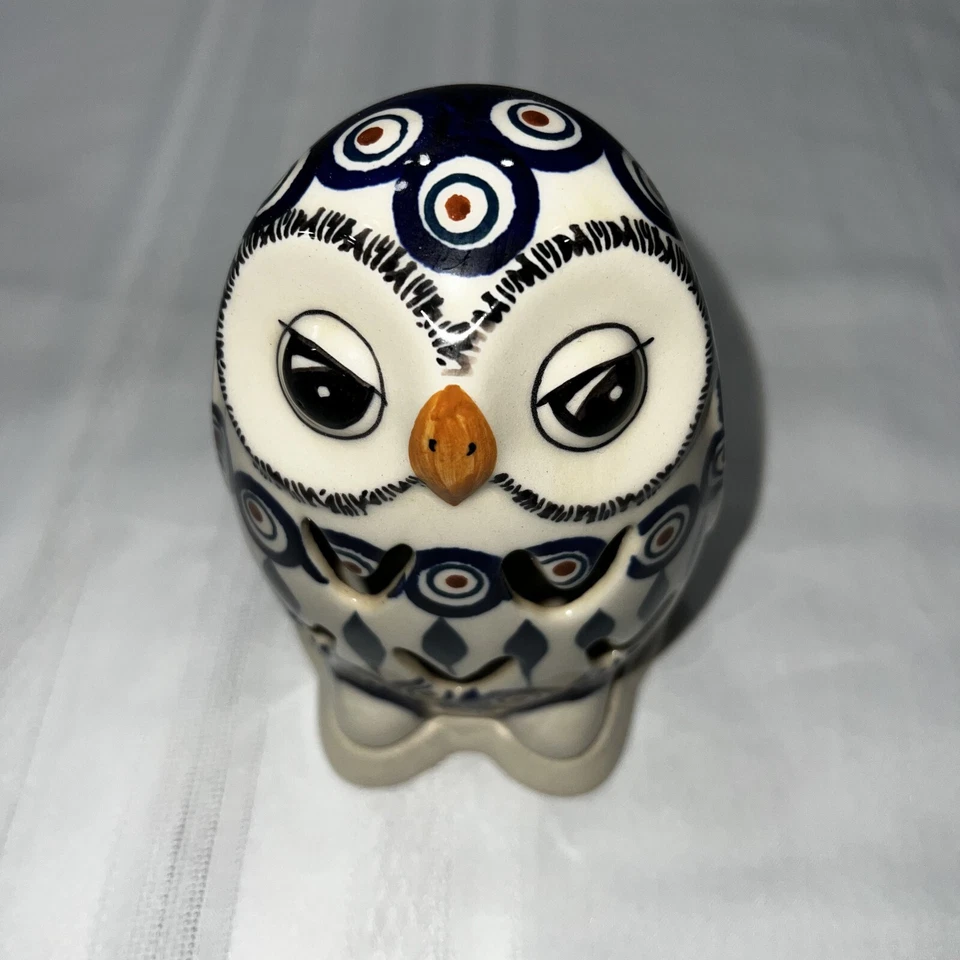 Польская керамика светящийся сова подсвечник Unikat синий/бирюзовый дизайн - Изображение 2 из 4