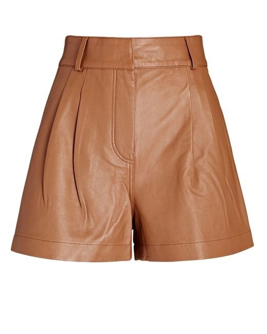 FRAME Women's Pleated Leather Short Shorts Pockets LWLT0571 Latte