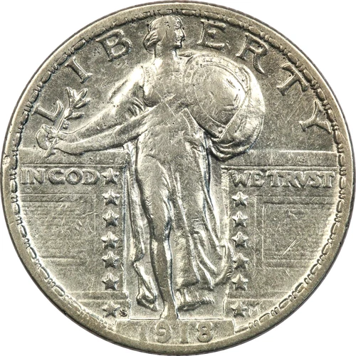 1918-S Standing Liberty Quarter 25C, Extremely Fine XF, Cleaned