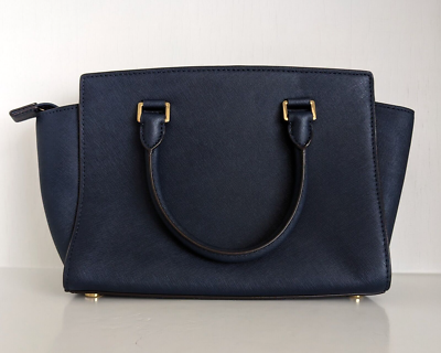 Michael Kors 30s3glms2l Selma Medium Satchel Navy Leather Handbag