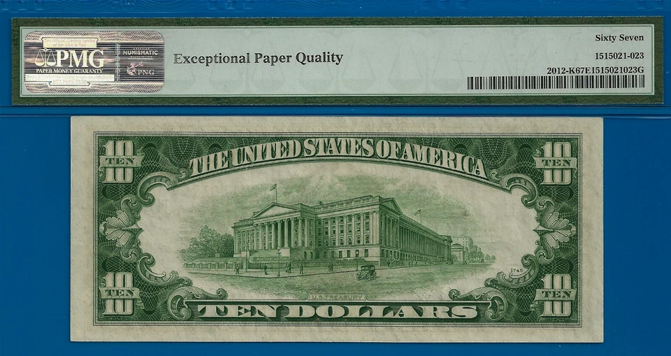 1950B $10 Federal Reserve Note PMG 67EPQ top pop finest known Dallas Fr 2012-K - Image 3 of 3