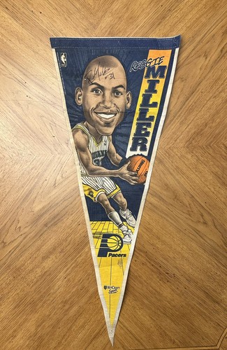 Vintage Wincraft Pennant Indiana Pacers 97’ Reggie Miller Caricature 30" SIGNED