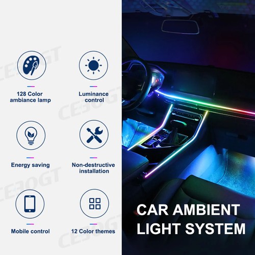 18in1 Ambient Light For Car Interior 64 Colo LED Lights RGB Bluetooth App Contro - Picture 5 of 13