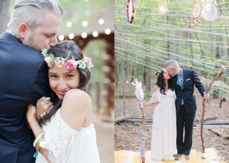 White Ivory Bohemian Beach Wedding Dress Soft Lace Empire Spaghetti Bridal Gowns - Image 4 of 4