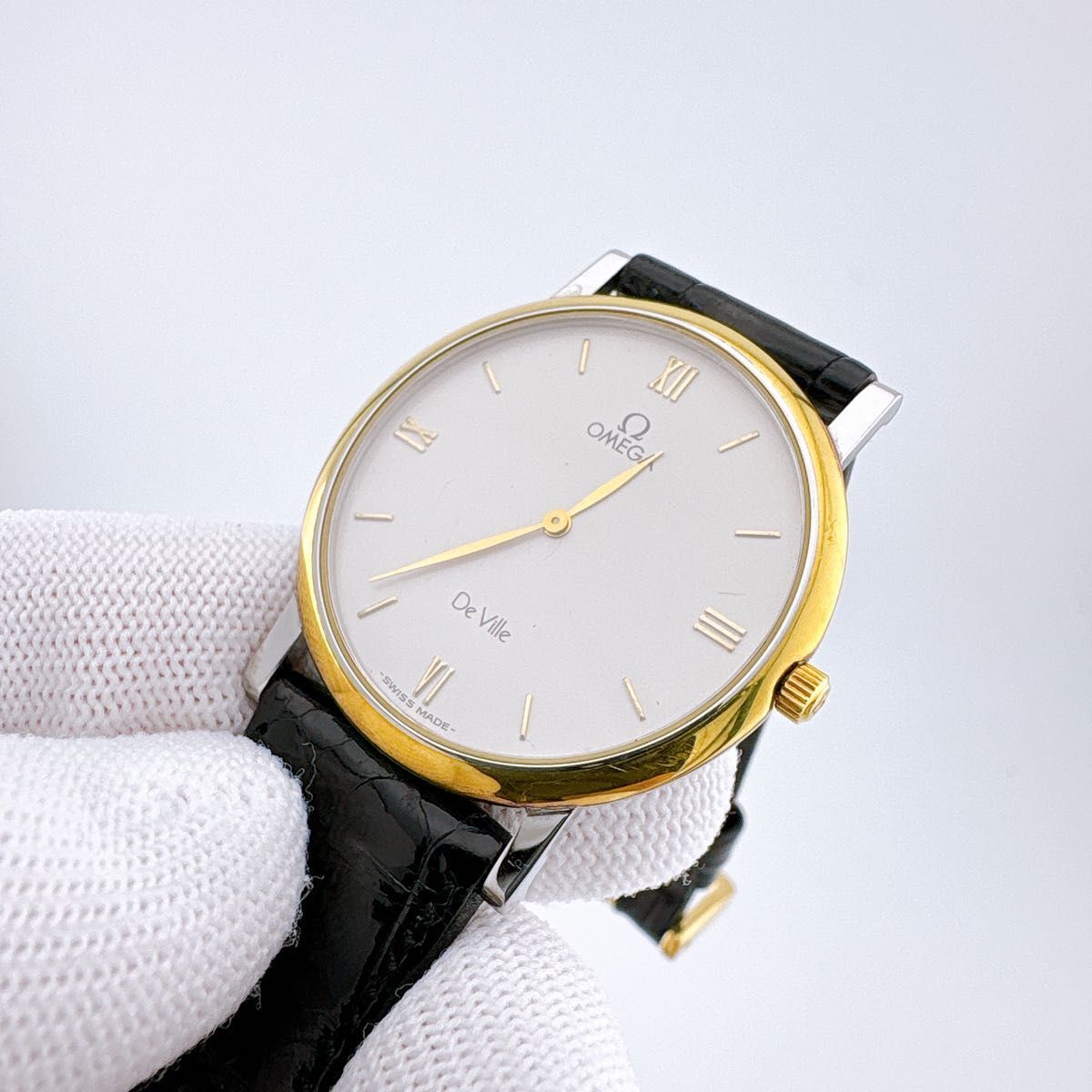 Omega De Ville Gold White Quartz Mens Watch Authentic