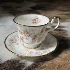  Royal Albert Victoriana Rose England Bone China Tea Cup & Saucer W/Gold Trim