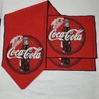 Vintage Coca-Cola Red Woven 6 ft x 13 in Table Runner with 2 Placemats Gray Back