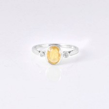 Natürlicher Gelber Saphir Und Diamanten Edelstein Verlobungsring 10k Weißgold