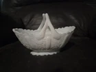 Fenton Milk Glass Daisy and Button Small Basket Split Twig Handles
