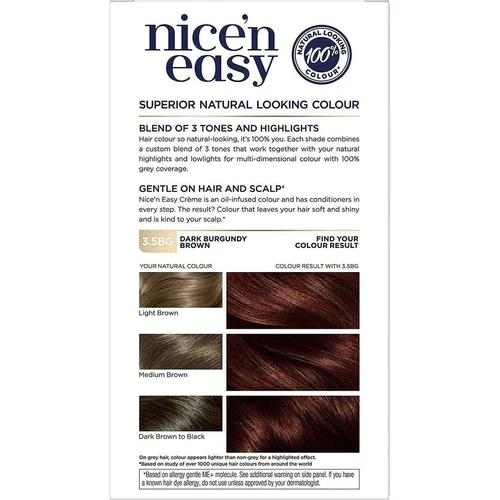 2x Nice n Easy Permanent Hair Dye Natural Dark Burgundy Brown 3.5bg Natural Look - Picture 3 of 6