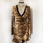 Signature 8 Y2K Vestido Envolvente Estampado Tigre Con Mangas Campana Talla S