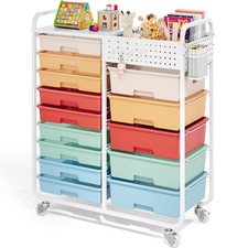 14 Drawer Rolling Storage Cart with Tabletop and Pegboard for Craft Color