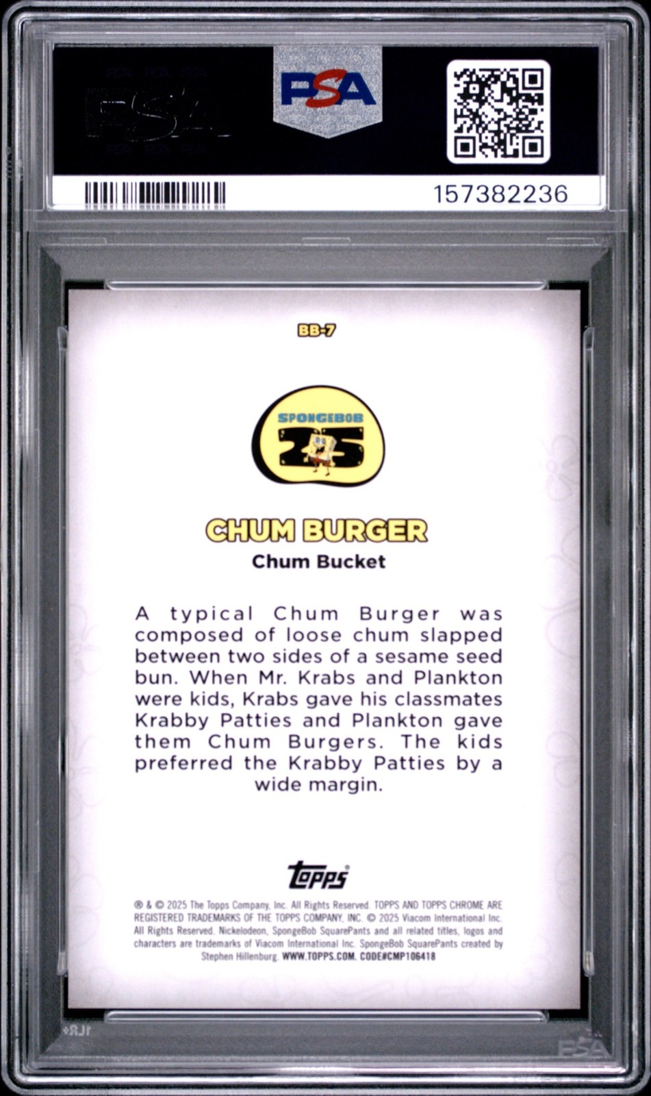 2025 Topps Chrome SpongeBob SquarePants Chum Burger Kelp Reviews Red /5 PSA 9 view 2