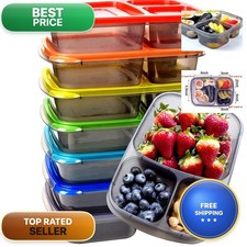 Youngever 7 Pack Bento Lunch Box, 3 Compartment Reusable Plastic Food Storage
