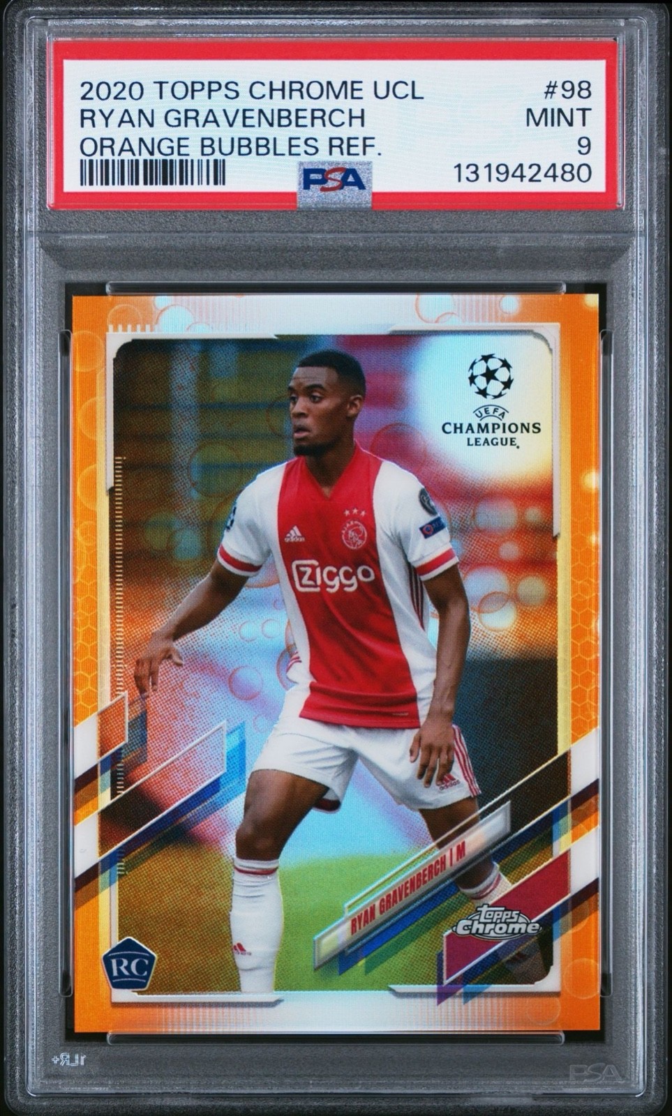 2020-21 Topps Chrome UEFA Orange Bubbles Refractor #98 Ryan Gravenberch PSA 9 RC