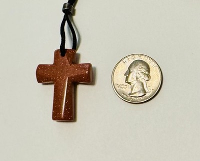 Sparkling Goldstone Hand Carved  Cross Pendant