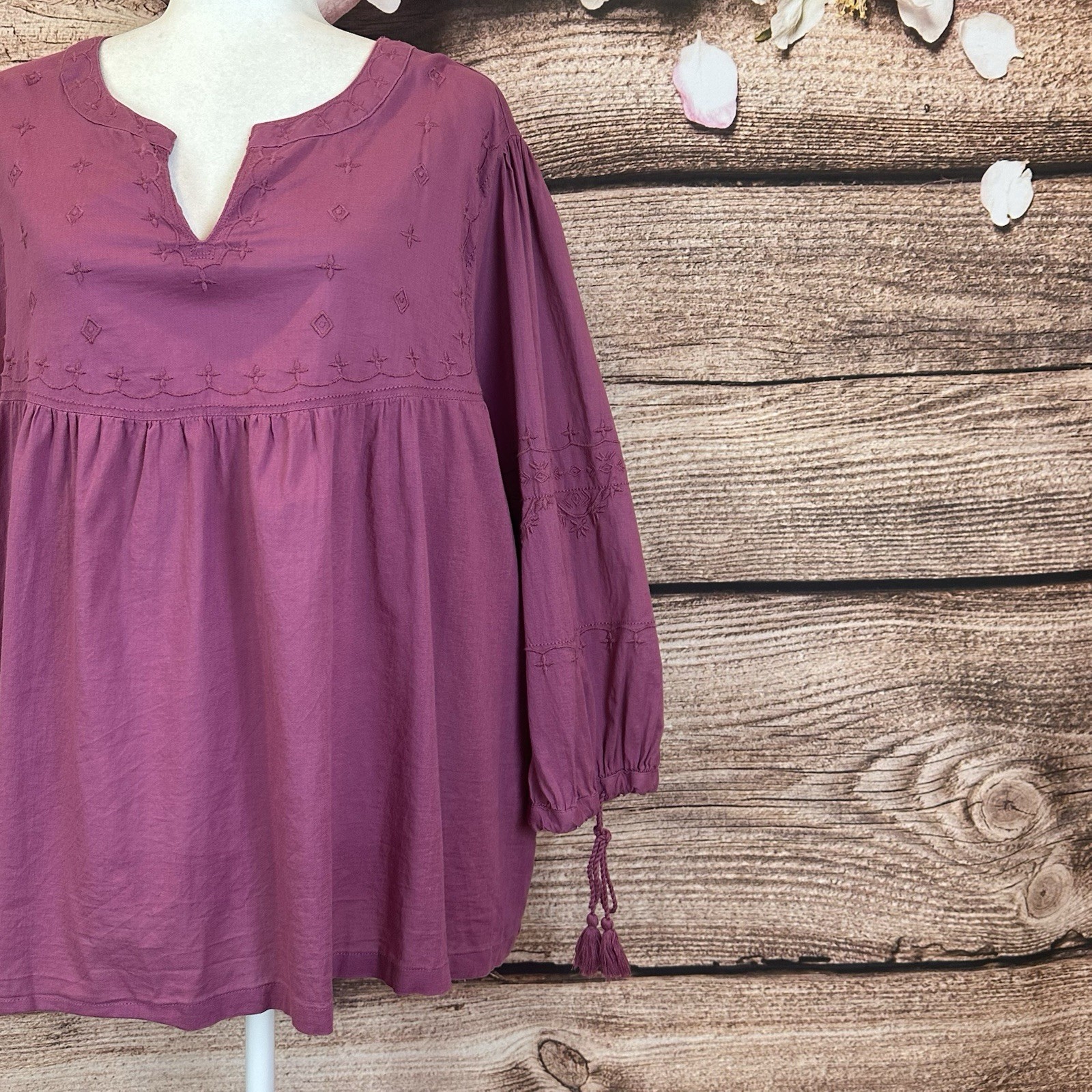 Women’s Cotton Solid Abstract Embroidered Tie Sle… - image 4