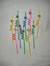 10 Hello Kitty like Star Face Swirly Crazy Plastic Reusable Straws Various Color