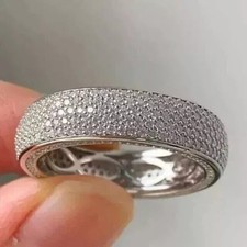 Full Eternity Pave Set Wedding Ring 14K White Gold Plated 2 Ct Simulated Diamond