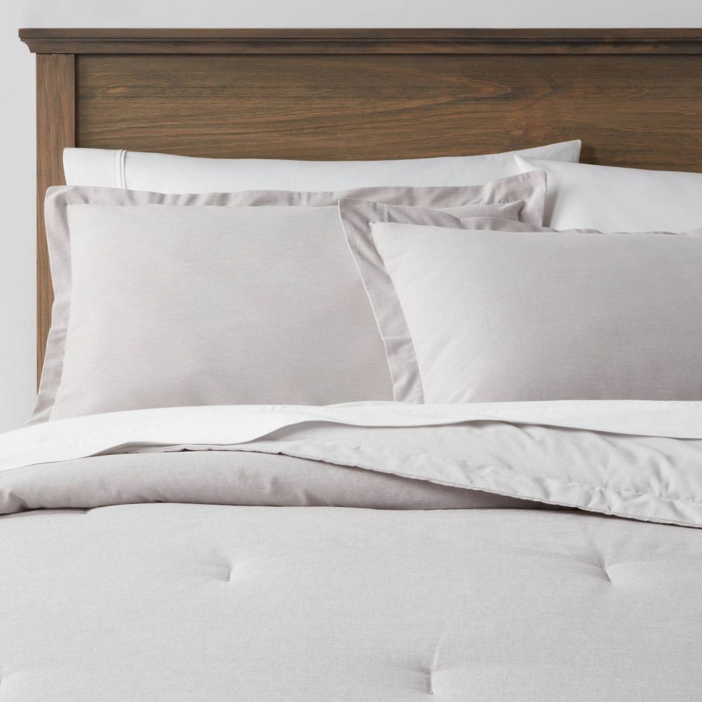 Комплект постельного белья Threshold Comforter & Sham из хлопчатобумажного полотна Шамбре, серый, Twin/Twin Extra Long