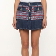 Dsquared2 BlueRed Denim and Tweed Pleated Mini Skirt M