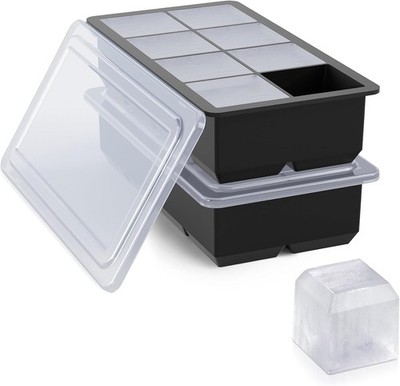 2 Pack Big Ice Cube Trays - Silicone with Lids, 16 Cubes for Whiskey,Black