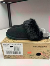 Manitobah Women's Igloo Black Suede SLipper Fur Brand New
