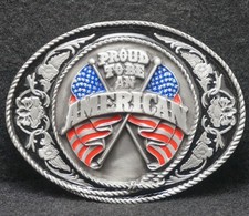 XB01158 NICE VINTAGE 1991  PROUD TO BE AN AMERICAN  PATRIOTIC MENS BELT BUCKLE