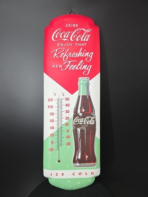 Coca-Cola Thermometer Bottle Cap Button Fishtail Vintage Style Wall Decor Sign