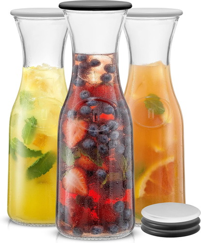 Glass Carafe with Lid, Set of 3 – 1 Liter Glass Pitcher for Mimosa Bar, Water, I - Picture 11 of 14