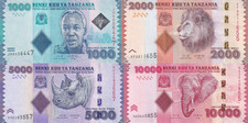 Tanzania 1000 2000 5000 10000 Shillings ND 2010-2025 P 41 42 43 44 UNC Set 4 pcs