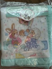 Vtg Riegel Teddy Beddy Bear Baby Blanket Satin Trim 36  X45  USA New Acrylic