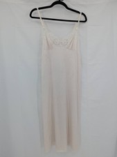 Women's Ivory Nylon Lace Trim Slip Dress Size Medium Adjustable Straps Vintage