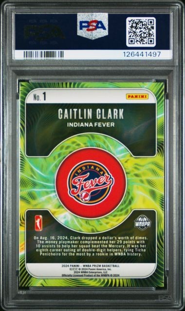 2024 Panini Prizm WNBA Fractal Caitlin Clark #1 Rookie RC PSA view 2