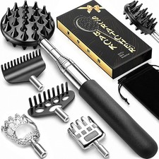 Telescoping Back Scratcher with 5 Detachable Heads, Gift for Men Black 10-30"