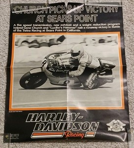 Vintage Harley Davidson Racing Gene Church Poster AMA Twins Racing Sears Point