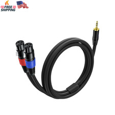 1 Pack 3.5Mm TRS to 2 XLR Cable, 3.3 Foot, Unbalanced 1/8 TRS Male to Dual XLR F