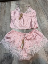 SKIMS Silk Lace Cami  Short Set Peony Tonal Pink Size S NWT 236 Retail