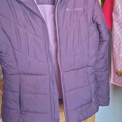 Columbia Women's Purple Quilted Hooded Puffer Jacket Faux Fur Trim Size S