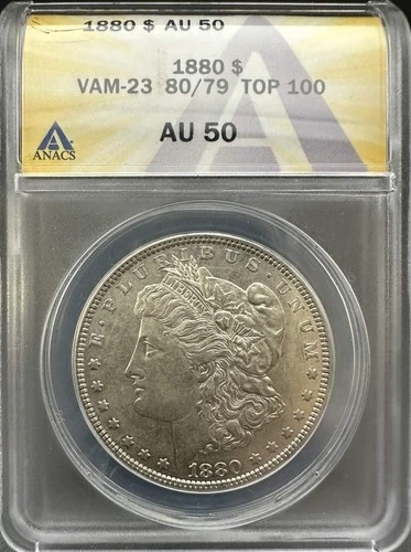 1880-P Philadelphia 1 Morgan Silver Dollar VAM-23 Top 100 ANACS AU 50