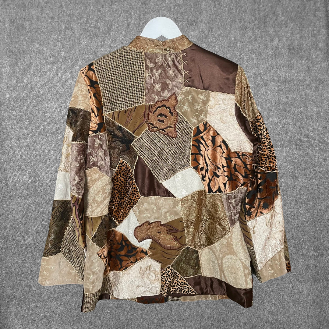 Indigo Moon Patchwork Tapestry Jacket Size L Boho… - image 2