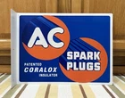 AC Spark Plugs Flange Sign Metal Double Sided Garage Vintage Style Wall Decor