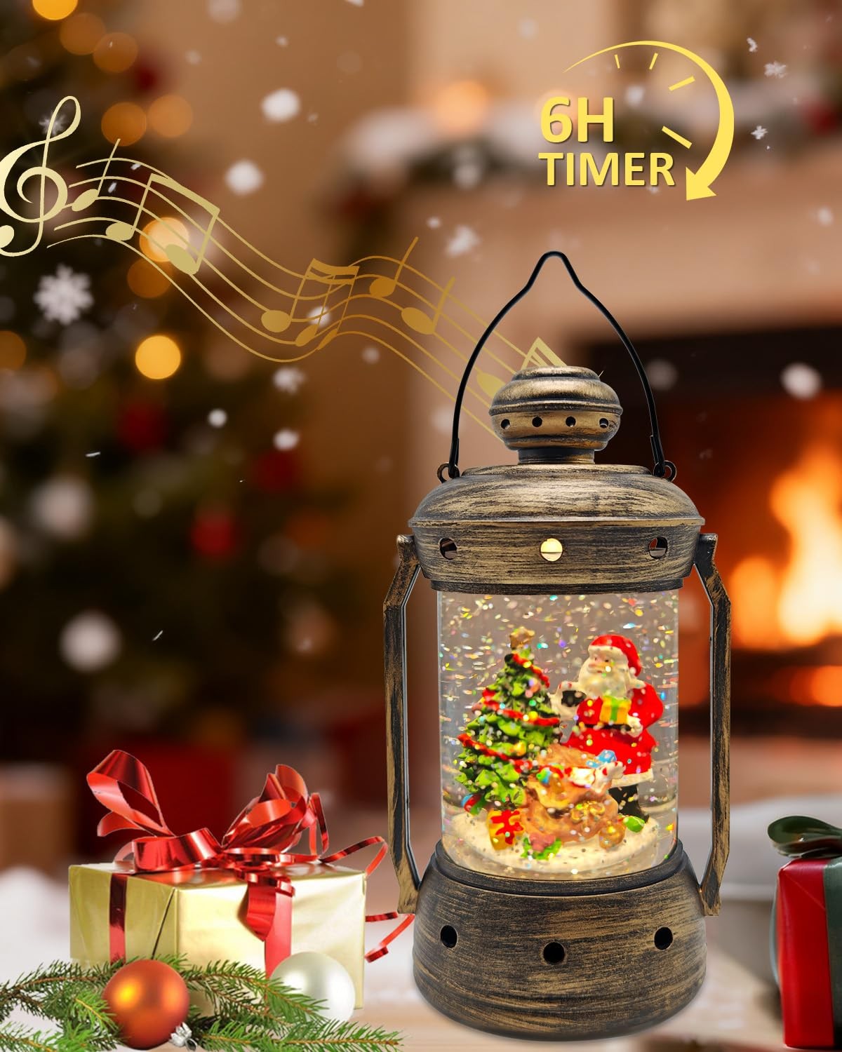 Christmas Snow Globe, Vintage Musical Christmas Snow Globe Lantern, Lighted C...