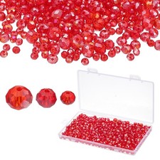 Rondelle Crystal Beads, 1000Pcs 4-8mm Faceted Glass Beads, Red Plating AB