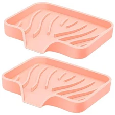 Silicone Soap Dish with Drain,  Kitchen Soap Tray for Shower 2 Pack Self 