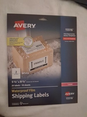 Avery Waterproof Film Shipping Labels 15516 20 Ct
