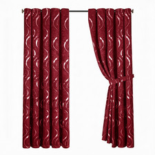 Thermal Room Darkening Curtains, Silver Wave Foil, Eyelet, Set of 2 w/ Tie Backs