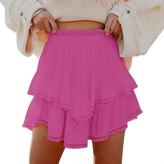 Women's Short Bohemian Pleated Layered Golf Tennis Skirt High Waist Cotton Knitt